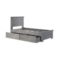 Gray rustic wooden platform bed frame with slatted support, headboard and two under-bed storage drawers — modern farmhouse storage bed
