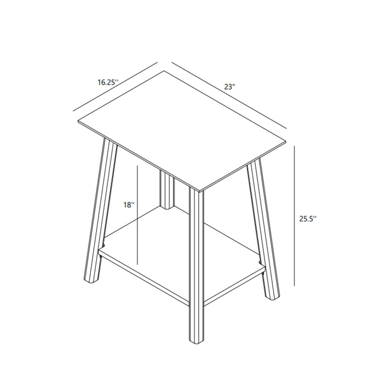 Minimalist two-tier wooden side table with lower shelf — tabletop 23 x 16.25 in, overall height 25.5 in, 18 in shelf clearance; modern end table for living room or bedroom