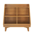 Mid-century modern oak cubby bookshelf with six open compartments, tapered legs and natural wood finish storage organizer