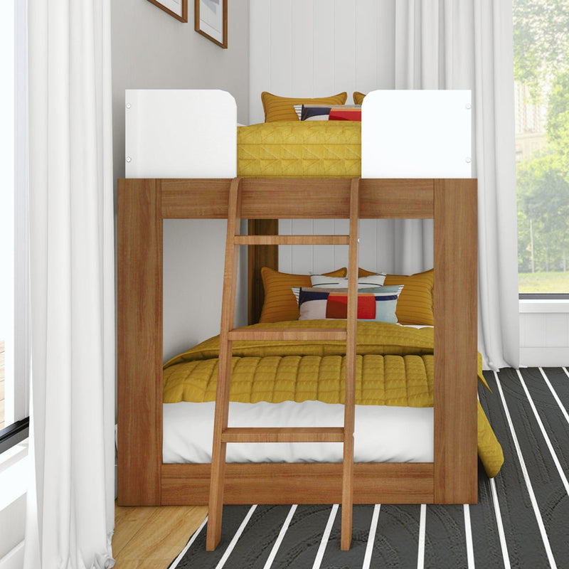 Mid-Century Modern Twin Over Twin Low Bunk Bed