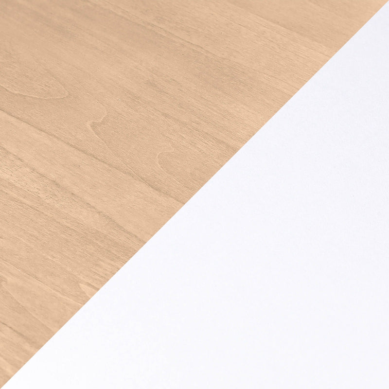 Light maple wood texture diagonally paired with white paper - minimalist desktop background ideal for mockups, product photography, and stationery flatlays