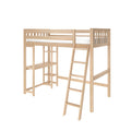 Light wood loft bed with ladder and built-in open shelving — space-saving high sleeper for kids' bedroom