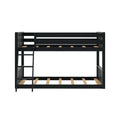 Black wooden loft bunk bed frame with ladder, slatted support rails and guardrail, modern kids' bedroom furniture