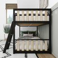 Modern black metal loft bunk bed with natural wood slats, twin mattresses and green pillows in a minimalist bedroom with plant