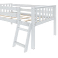 White wooden loft bed frame with ladder, slatted mattress support and safety guardrails — modern twin loft bed for kids and small spaces