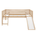 Natural pine kids loft bed with guardrails, built-in ladder and slide, Scandinavian design