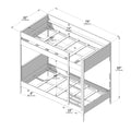 Twin-over-twin bunk bed frame dimension diagram with ladder and slats — overall 79 in (200 cm) L x 42 in (144 cm) W x 69 in (175 cm) H; mattress support 59 in (150 cm).