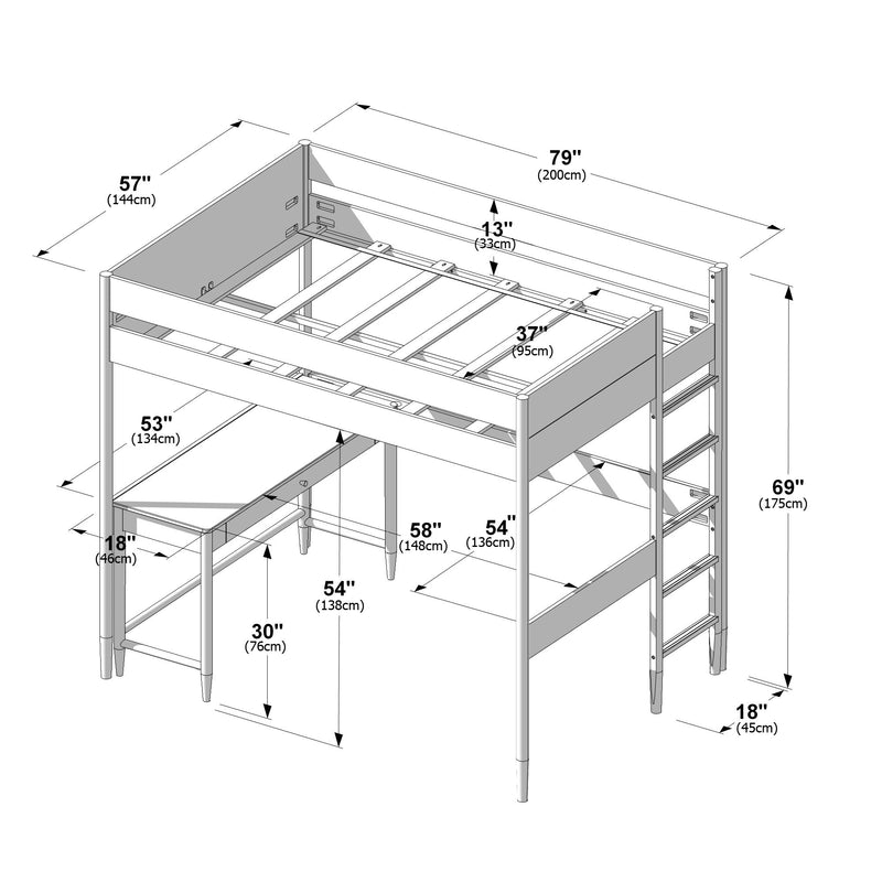 Hudson Full Loft Bed With Desk