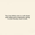 Linen White paint color sample with soft warm undertones, a neutral off-white ideal for kid-friendly, lived-in interior walls