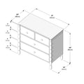 Line drawing of a 5-drawer chest of drawers with turned legs and measurements — 37" (93 cm) wide x 18" (45 cm) deep x 34" (86 cm) high, bedroom dresser dimensions and assembly diagram