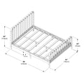 Isometric assembly diagram of a wooden spindle queen-size bed frame with slatted base and turned legs, annotated dimensions 84" (214 cm) long × 65" (166 cm) wide, headboard 45" (114 cm) high, footboard 30" (75 cm) high and 8" (21 cm) clearance.