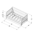 Assembly diagram of a wooden spindle daybed frame with slatted platform and labeled dimensions 80 in L × 42 in W × 41 in H
