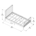 Assembly diagram of a wooden spindle bed frame with slatted base and turned legs showing dimensions 80in x 44in (204cm x 112cm), headboard 45in (114cm), footboard 30in (75cm)