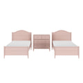 Pastel pink wooden twin beds with matching nightstand, girls' bedroom furniture set in shabby chic style