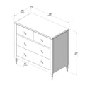 Isometric line drawing of a wooden chest of drawers (dresser) with round knobs, turned legs and scalloped apron, measurement diagram showing top 35" (90 cm) x 18" (46 cm) and overall height 33" (85 cm)