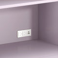 Modern white USB wall outlet with two AC sockets and USB-C/USB-A charging ports installed above a lavender countertop and wall, built-in USB charger for kitchen or office