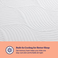 White quilted crib mattress close-up with built-in cooling gel memory foam—temperature-regulating, breathable surface for better baby sleep