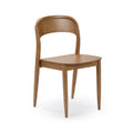 Wooden dining chair with curved backrest and tapered legs, mid-century modern design with natural wood finish
