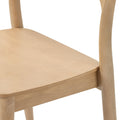 Close-up of light natural beech wood dining chair seat and rounded legs, modern Scandinavian minimalist wooden chair with smooth sanded finish
