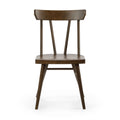 Mid-century modern solid wood dining chair with walnut finish, spindle back and angled legs