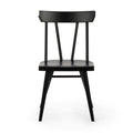 Black wooden spindle-back dining chair with matte finish on white background, modern farmhouse kitchen seating