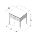 Small one-drawer bedside table nightstand with tapered legs and knob, dimensions 23 in × 18 in × 24 in (60 × 46 × 62 cm) — modern nightstand dimensions diagram