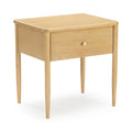 Mid-century modern light oak nightstand with single drawer and tapered legs — compact wooden bedside table/end table for bedroom storage