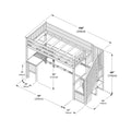 Isometric assembly diagram of a wooden children's twin loft bed with built-in desk, staircase storage shelves and guardrails, labeled dimensions 100″ (254cm) × 79″ (200cm) × 69″ (174cm) — ideal loft bed with desk and storage.