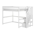 White wooden twin loft bed with safety rails, diagonal staircase and built-in storage — space-saving kids' loft bed