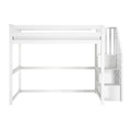 White solid-wood loft bed with built-in staircase and fabric storage pockets, space-saving twin loft bed for kids' bedroom