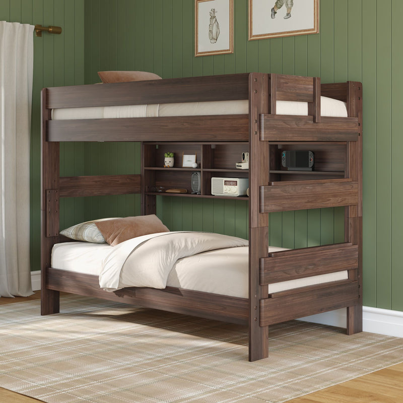 Modern Farmhouse Twin Over Twin Bunk Bed With Bookcase