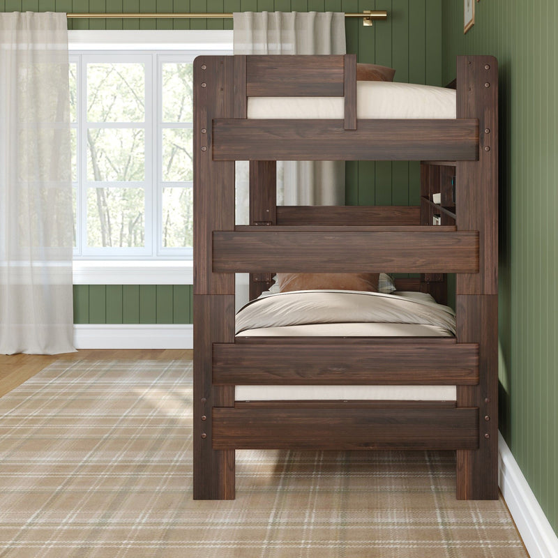 Modern Farmhouse Twin Over Twin Bunk Bed With Bookcase