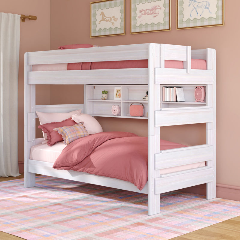 Modern Farmhouse Twin Over Twin Bunk Bed With Bookcase