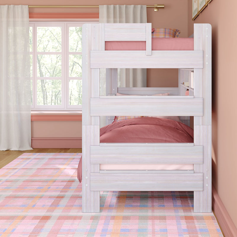 Modern Farmhouse Twin Over Twin Bunk Bed With Bookcase