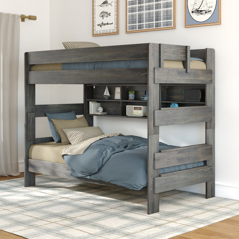 Modern Farmhouse Twin Over Twin Bunk Bed With Bookcase