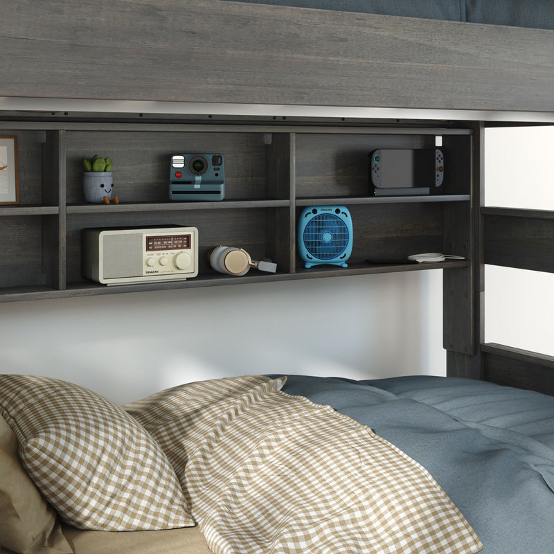 Modern Farmhouse Twin Over Twin Bunk Bed With Bookcase