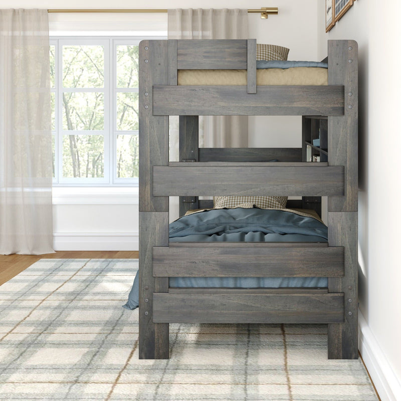 Modern Farmhouse Twin Over Twin Bunk Bed With Bookcase