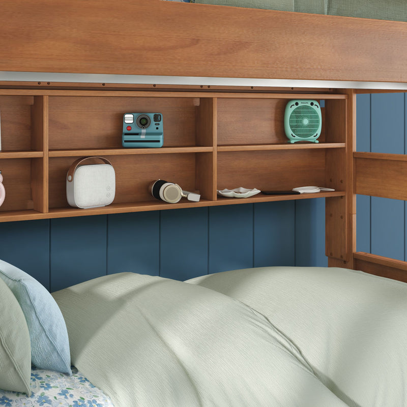 Modern Farmhouse Twin Over Twin Bunk Bed With Bookcase
