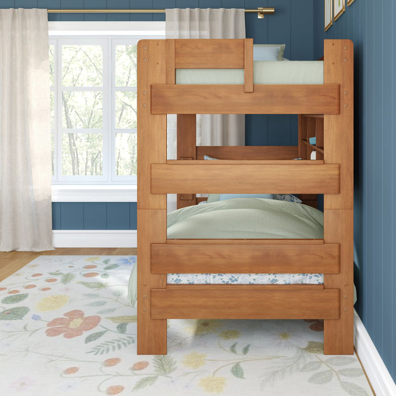 Modern Farmhouse Twin Over Twin Bunk Bed With Bookcase