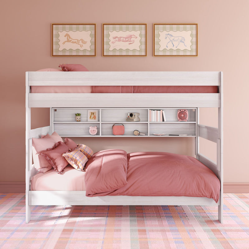 Modern Farmhouse Queen Over Queen Bunk Bed With Bookcase