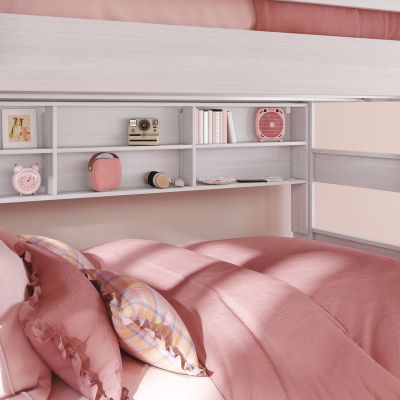Modern Farmhouse Queen Over Queen Bunk Bed With Bookcase