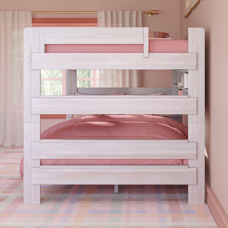 Modern Farmhouse Queen Over Queen Bunk Bed With Bookcase