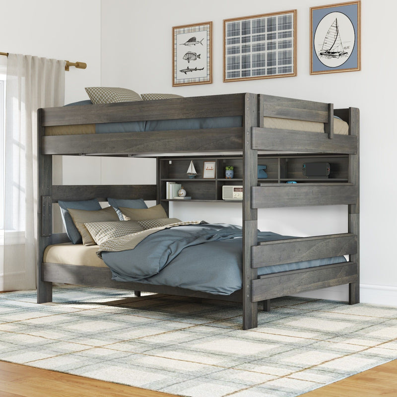 Modern Farmhouse Queen Over Queen Bunk Bed With Bookcase