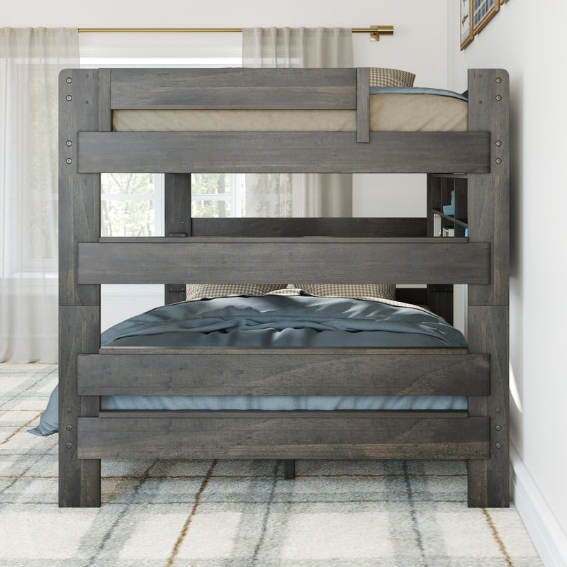 Modern Farmhouse Queen Over Queen Bunk Bed With Bookcase