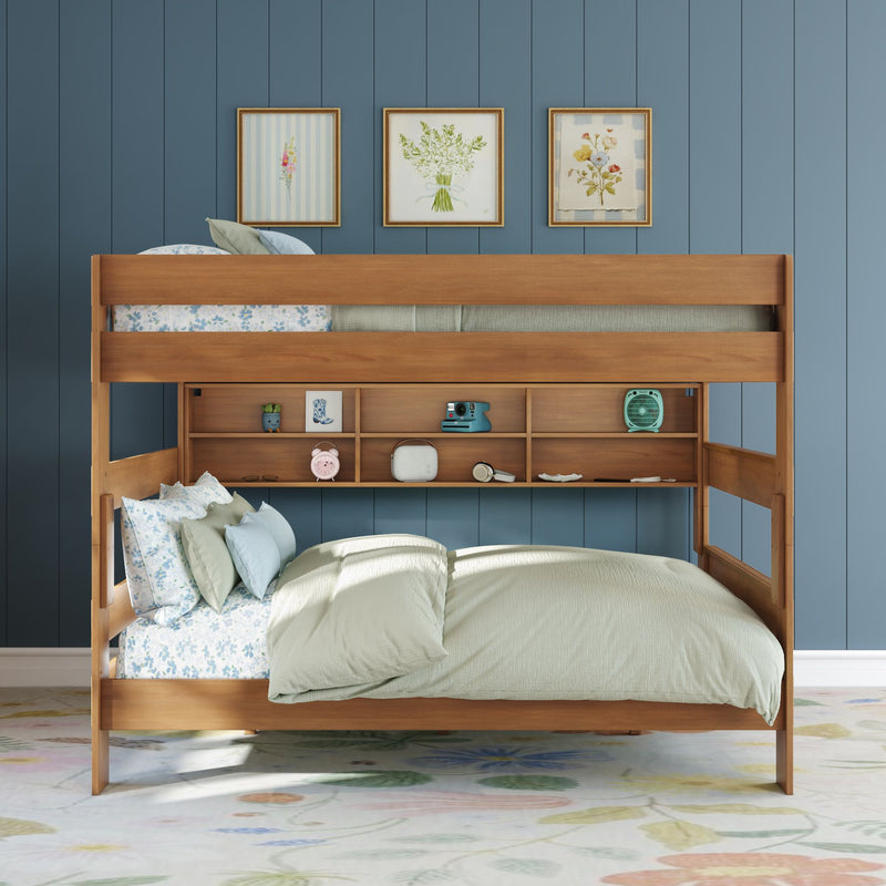 Modern Farmhouse Queen Over Queen Bunk Bed With Bookcase