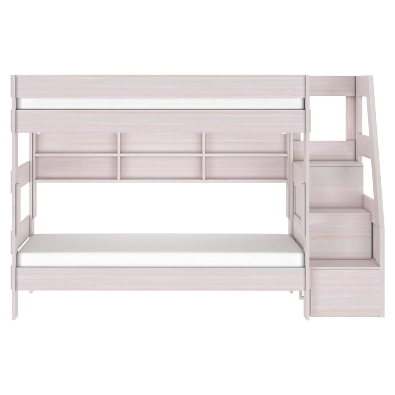 Modern Farmhouse Twin Over Twin Bunk Bed With Stairs & Bookcase