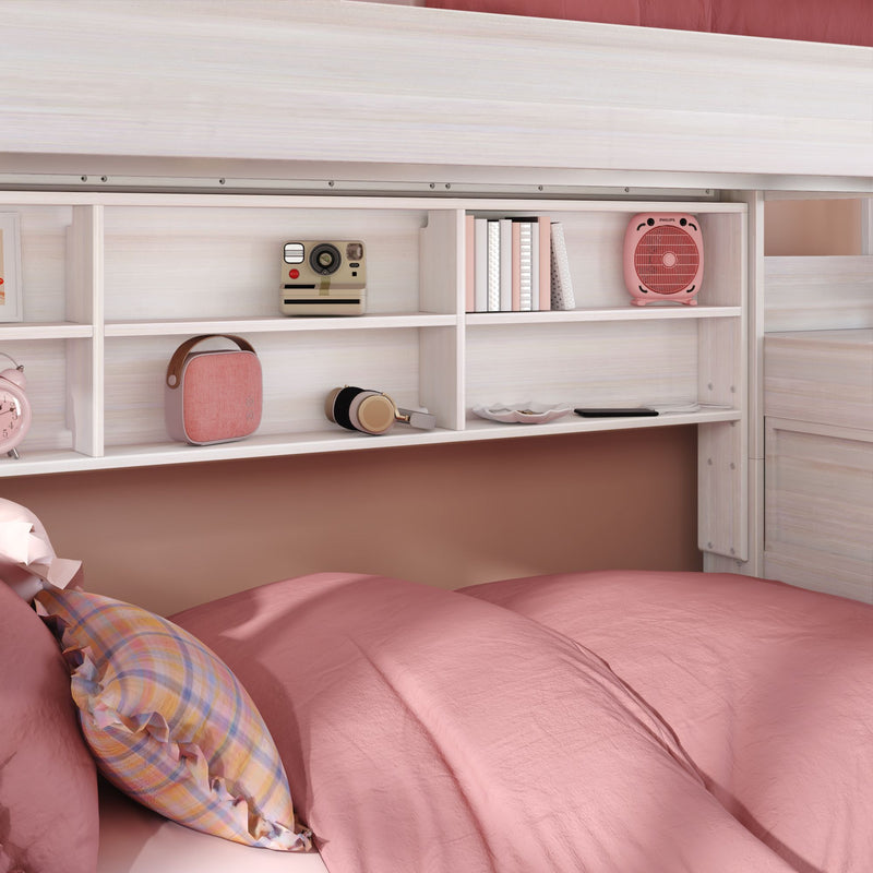 Modern Farmhouse Twin Over Twin Bunk Bed With Stairs & Bookcase