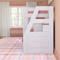 Modern Farmhouse Twin Over Twin Bunk Bed With Stairs & Bookcase