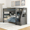 Modern Farmhouse Twin Over Twin Bunk Bed With Stairs & Bookcase
