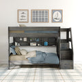Modern Farmhouse Twin Over Twin Bunk Bed With Stairs & Bookcase